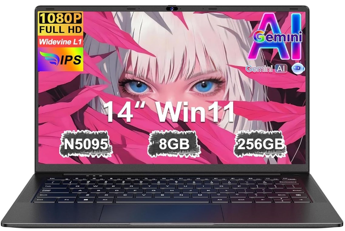 Ordenador Portátil 14 Pulgadas Celeron N5095 Upto 2,9 GHz Portatiles 8GB RAM 256GB SSD TF 1TB LPDDR4 Win11 5G WiFi 1920*1080 FHD mini HDMl L