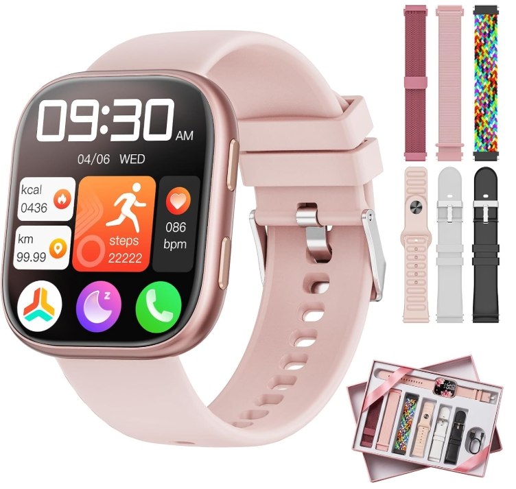Mingtawn Reloj Inteligente Mujer con 7 Correas, 1.83" Smartwatch con Bluetooth Llamada, 100+ Modos Deportivos, Monitor Pulsometro/SpO2/Sueño